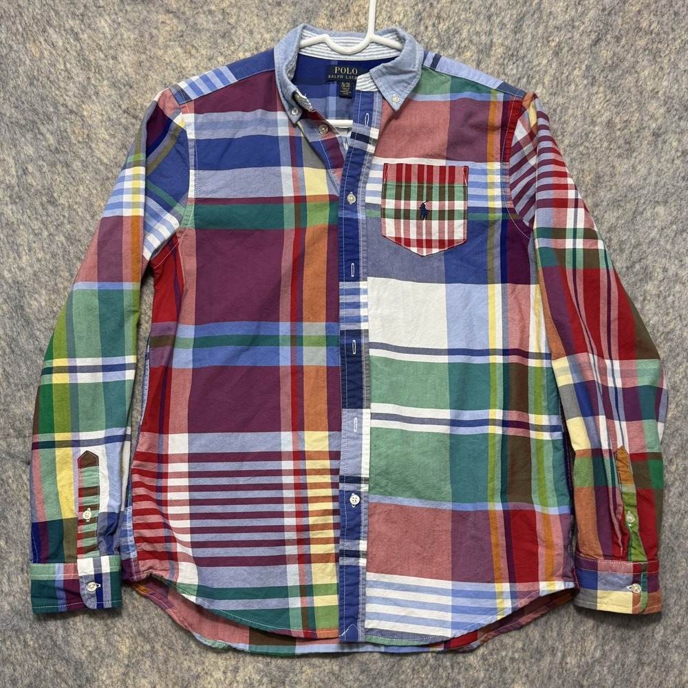 Polo Ralph Lauren Boys XL 18-20 Patchwork Madras Plaid Button Down Shirt